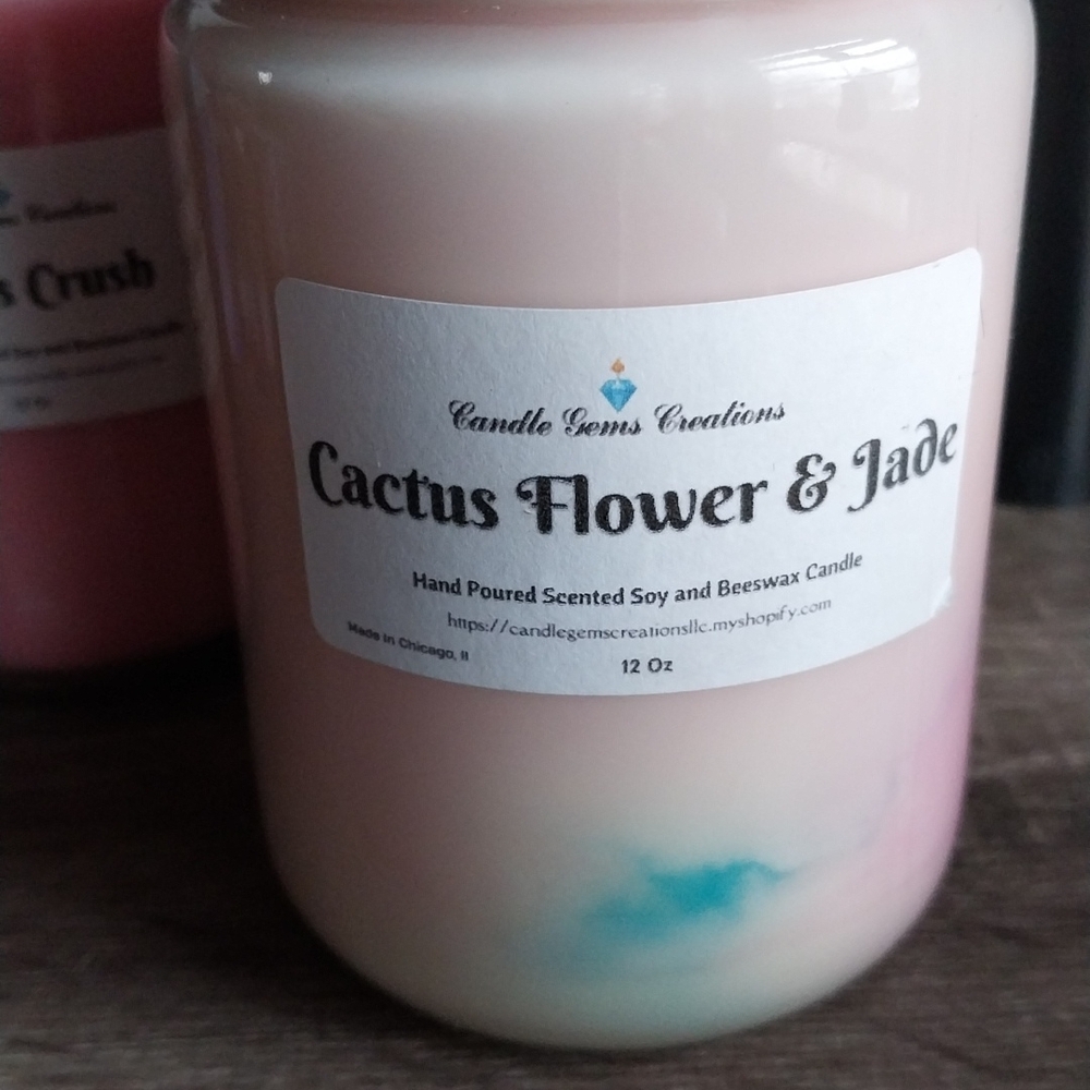 Cactus Flower & Jade Scented Candle - Pink and Blue
